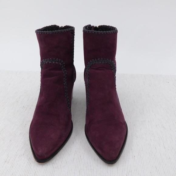 Alexandre Birman Benta Bootie 8 / 8.5 Burgundy Suede Crochet Ankle Boots Western - Picture 6 of 16